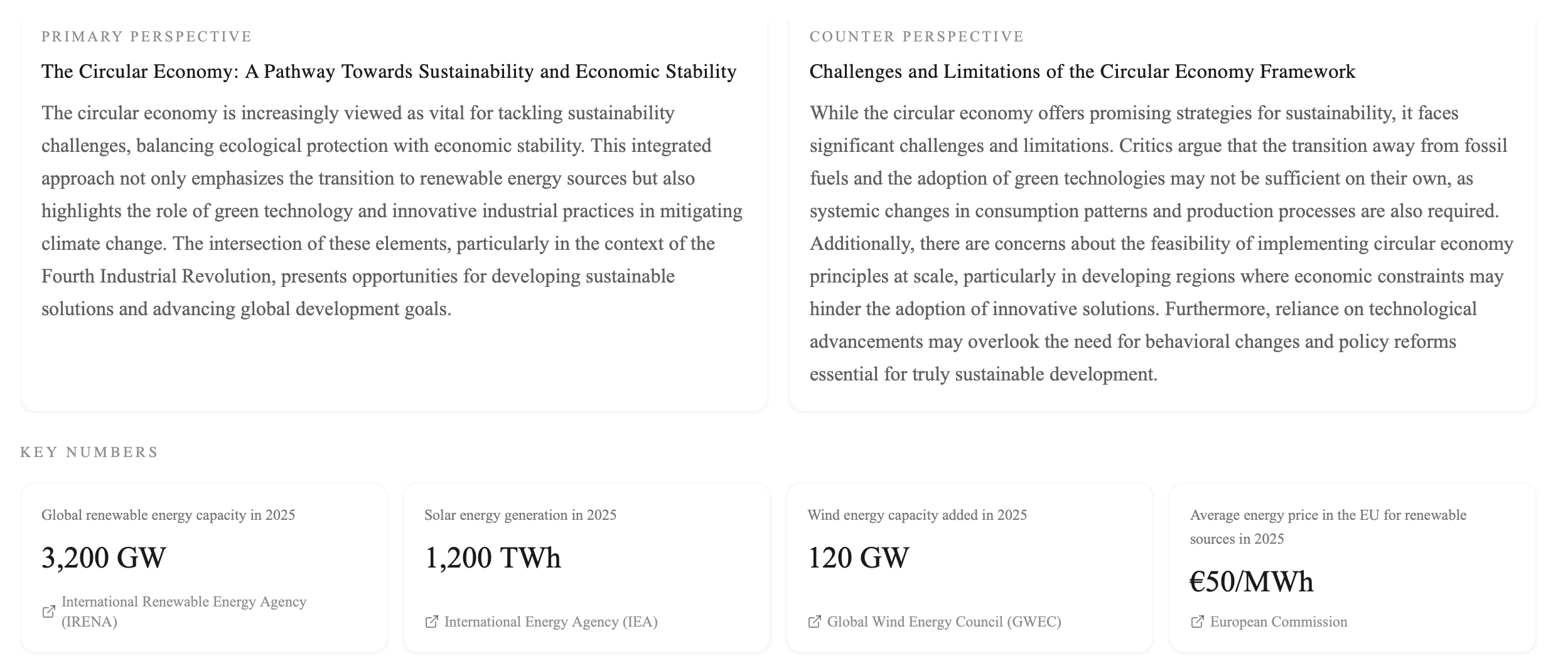 Primary and counter perspectives with key numbers
