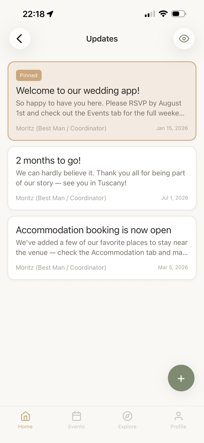 Announcements and updates feed